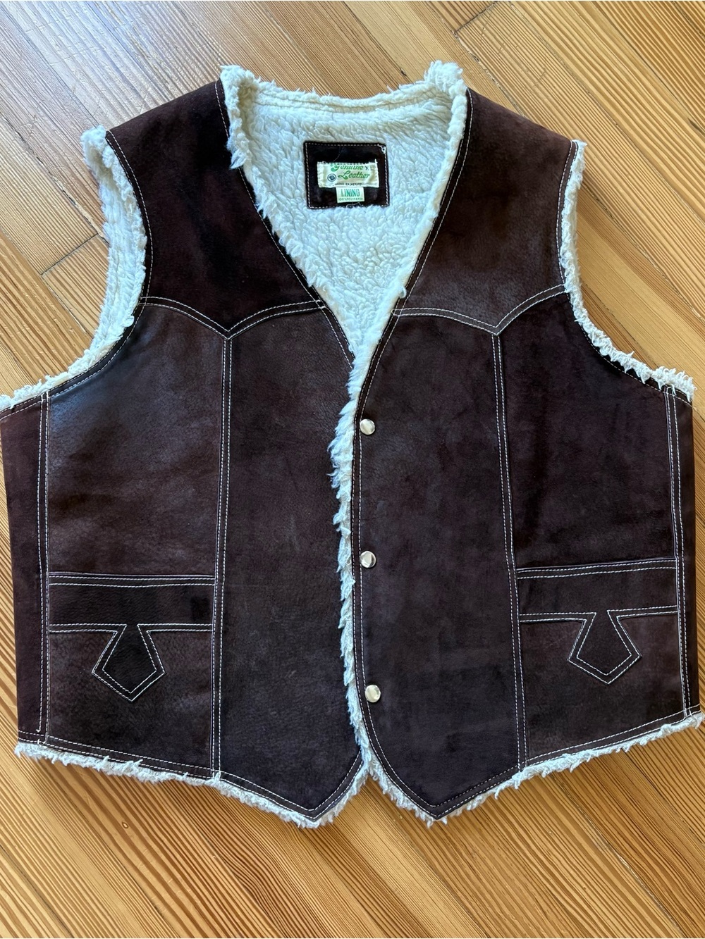 Brown Suede Vest Sherpa Lined Vintage